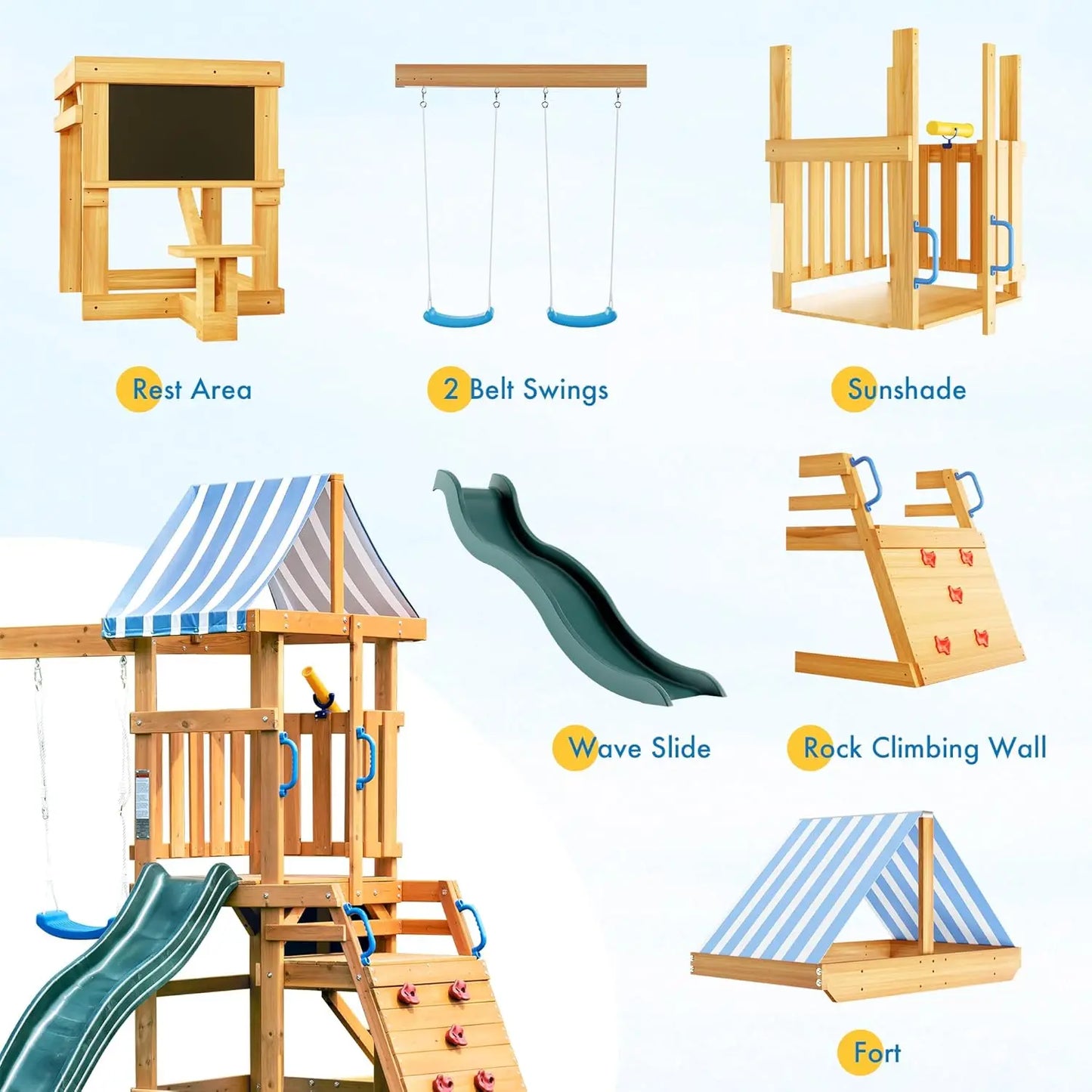 Rolife Robud Wooden Swing Set With Dual Swings And Slide