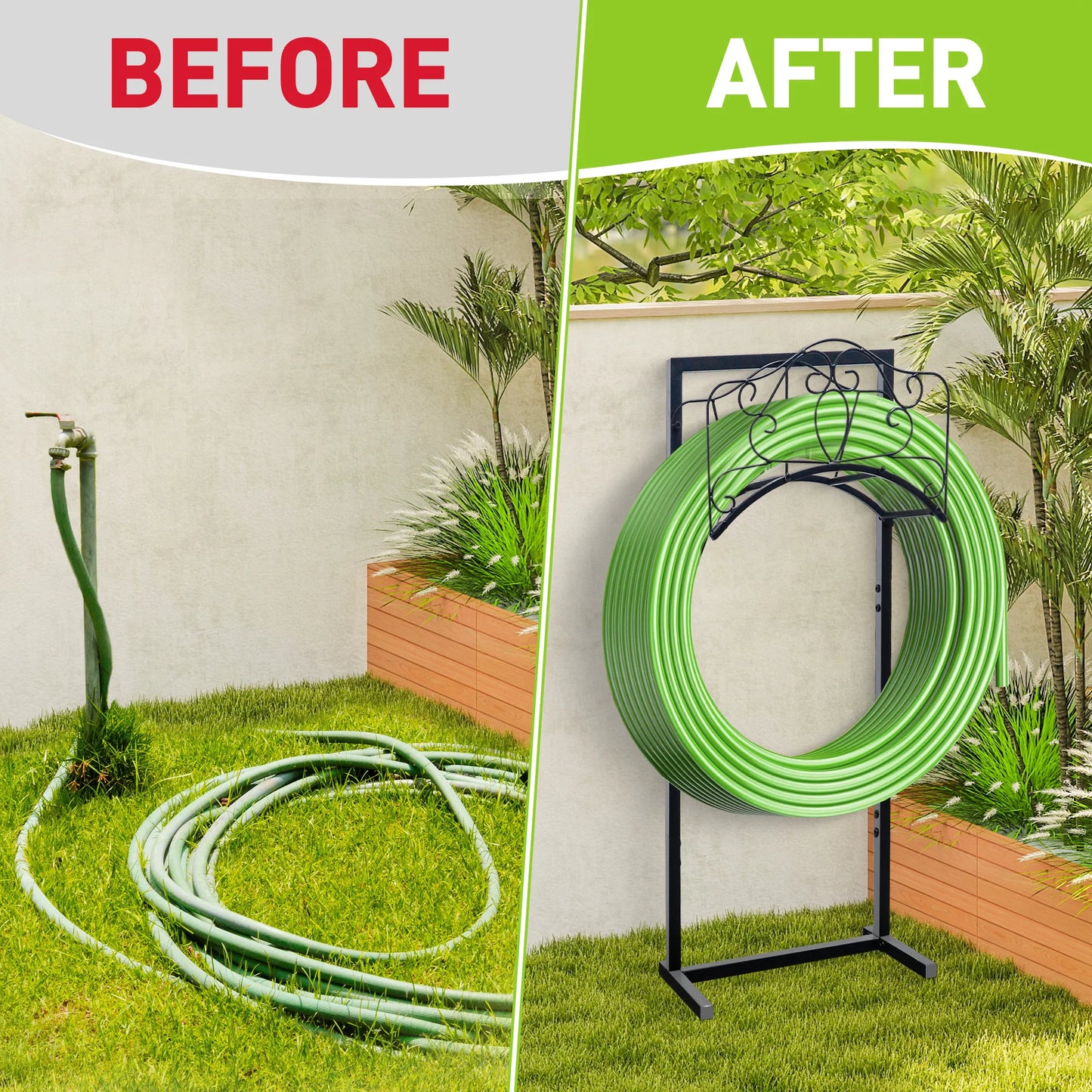 Gayuteay Garden Hose Holder Heavy Duty Freestanding Metal Stand