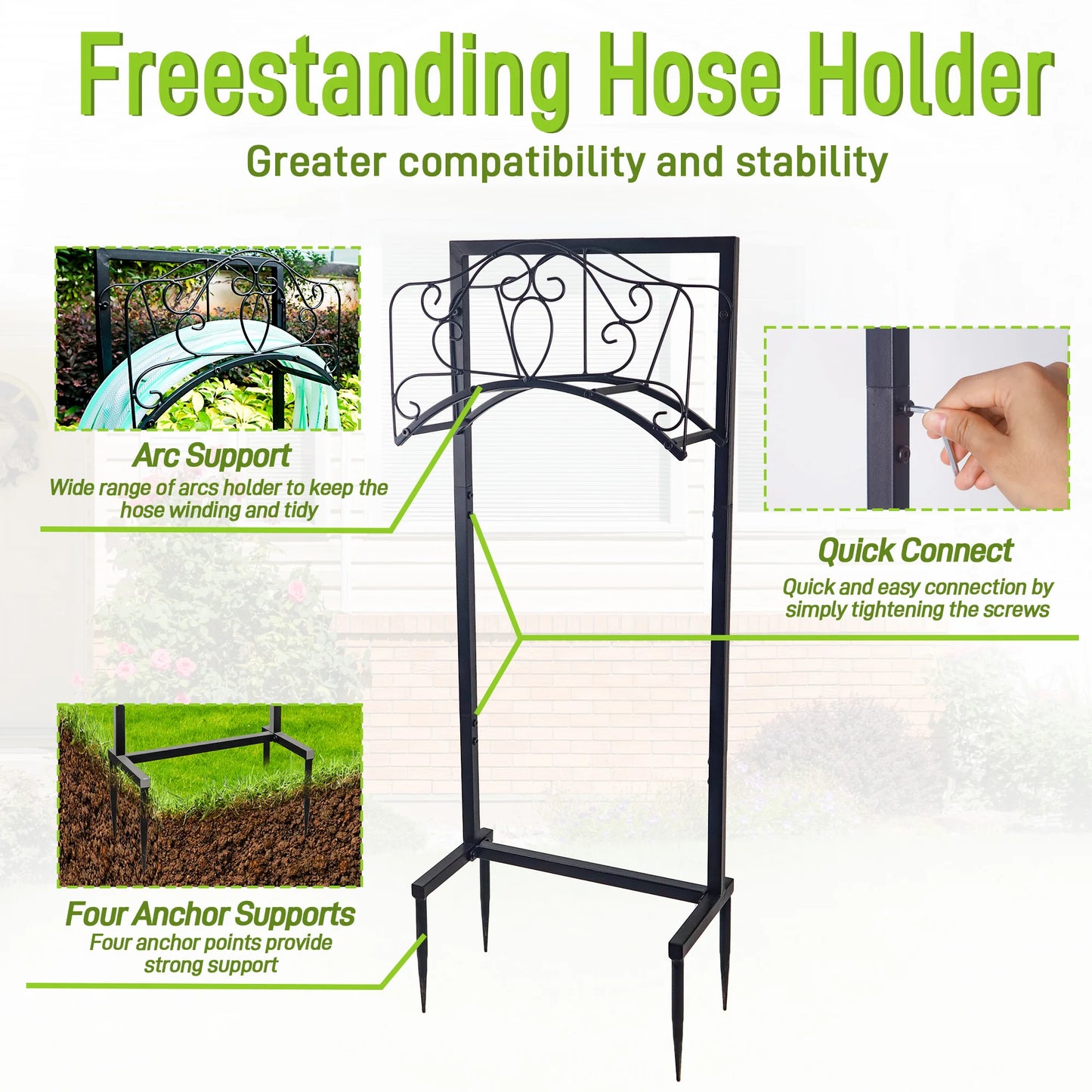 Gayuteay Garden Hose Holder Heavy Duty Freestanding Metal Stand