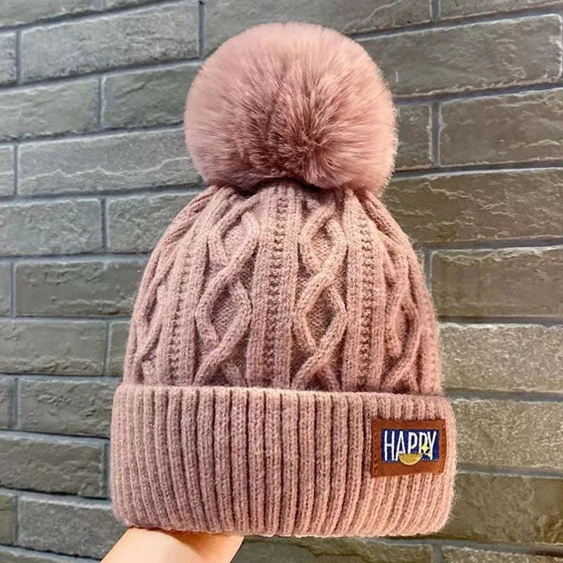 Winter Beanie For Women Fleece Lined Faux Fur Ball Hat