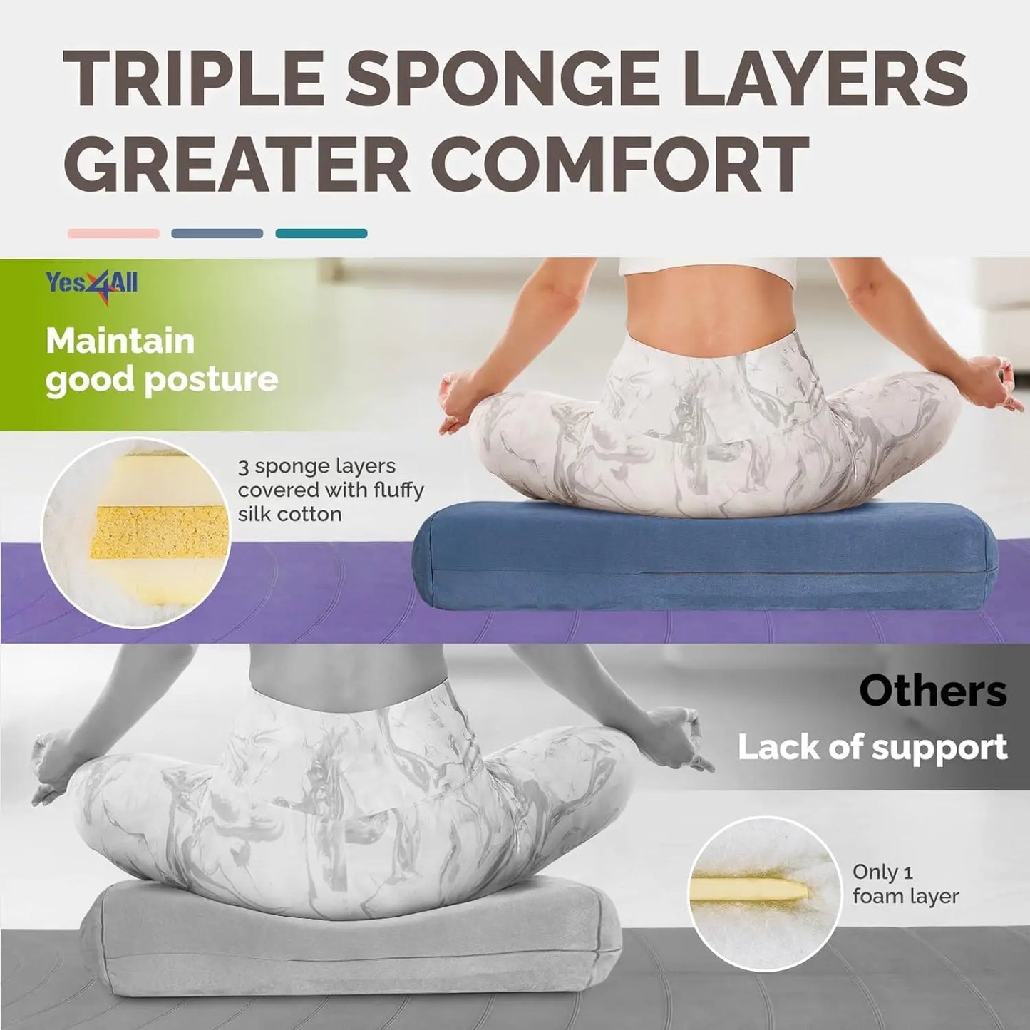 Triple Layer Sponge Yoga Bolster Pillow for Restorative Yoga