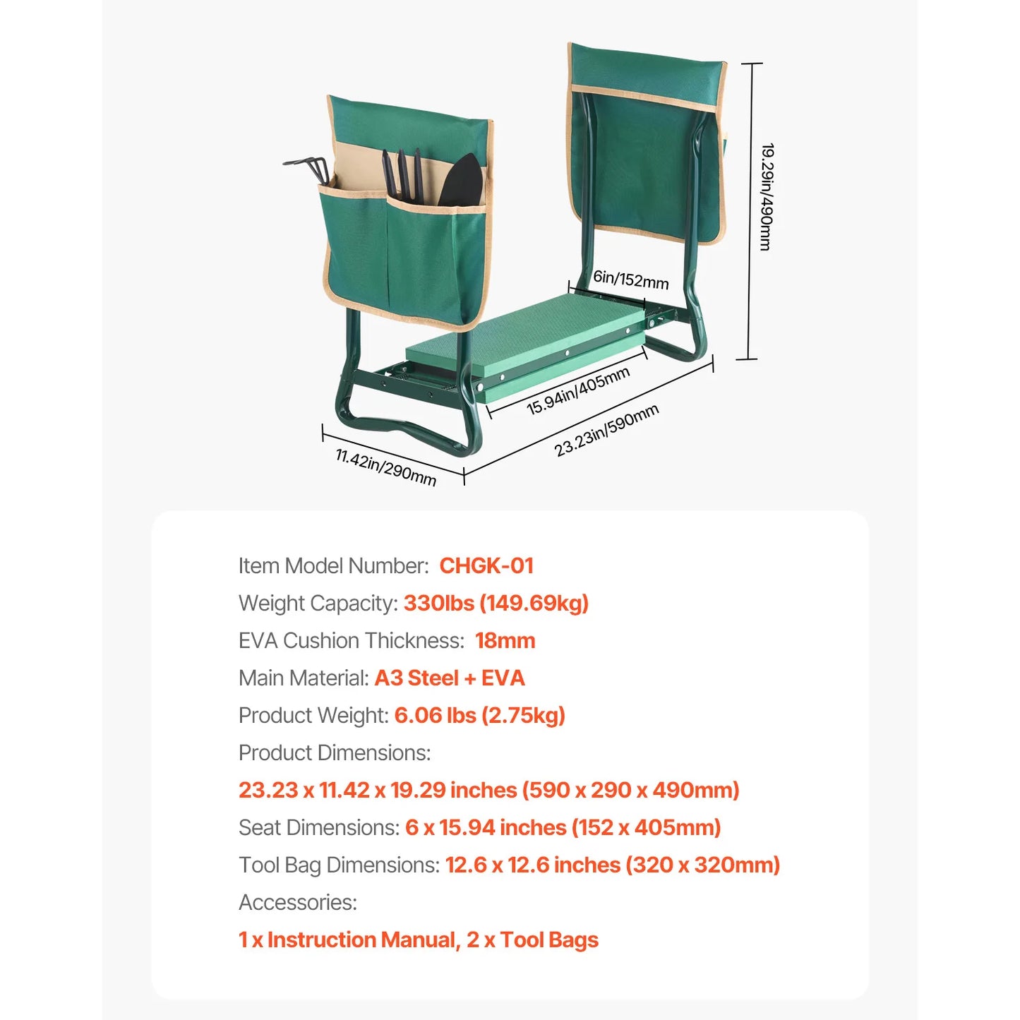 SucceBuy Garden Kneeler And Seat Folding Stool With Tool Bags