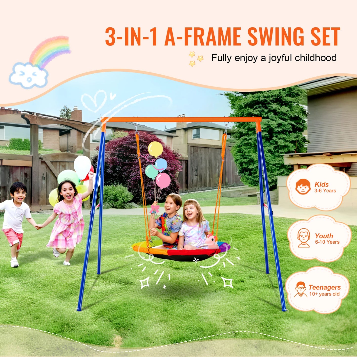 SucceBuy Swing Set With 600 Lbs Capacity And Multiple Seats