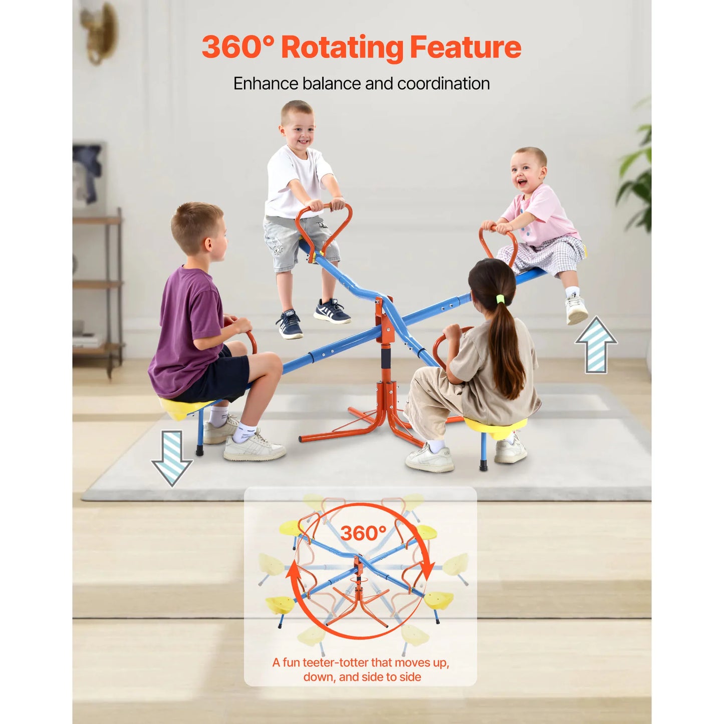 Four Seat Kids Seesaw Teeter Totter With 360 Degree Rotation