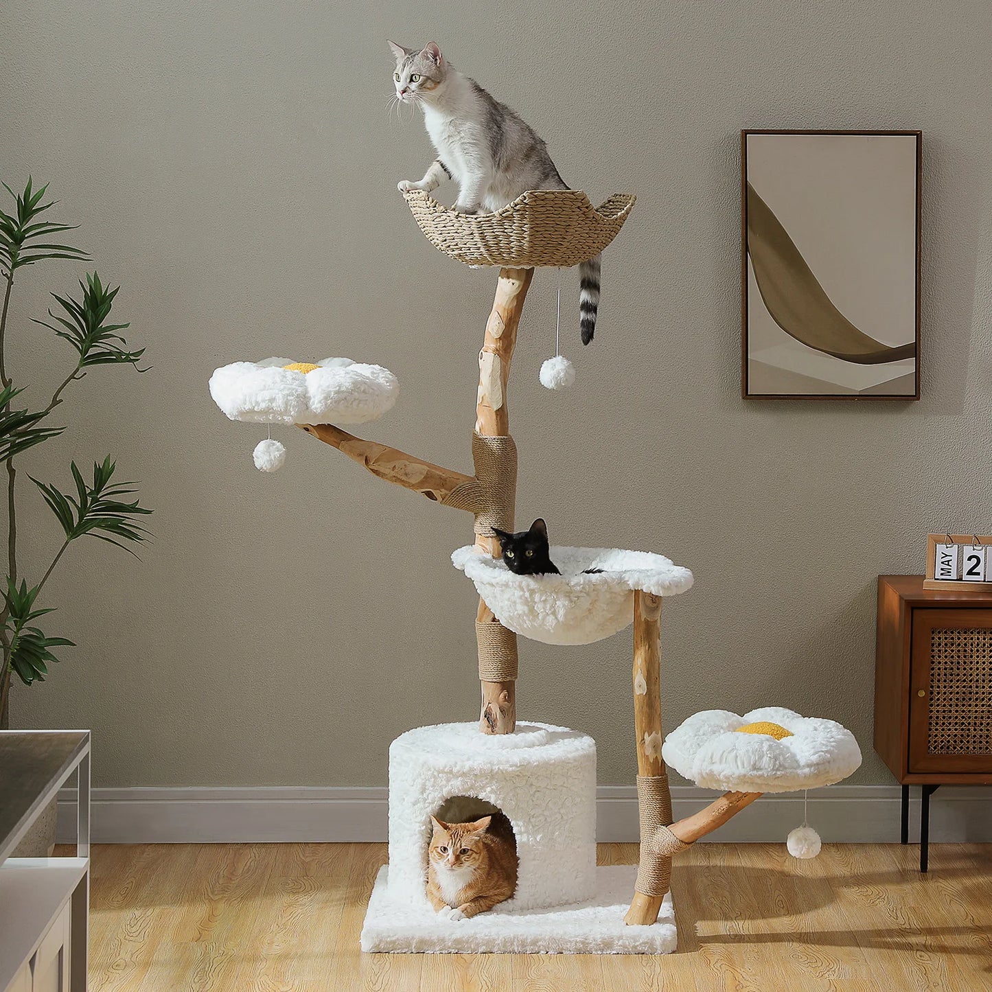 PAWZ Road Cat Tree Tower With Sisal Scratching Post And Wicker Basket Bed