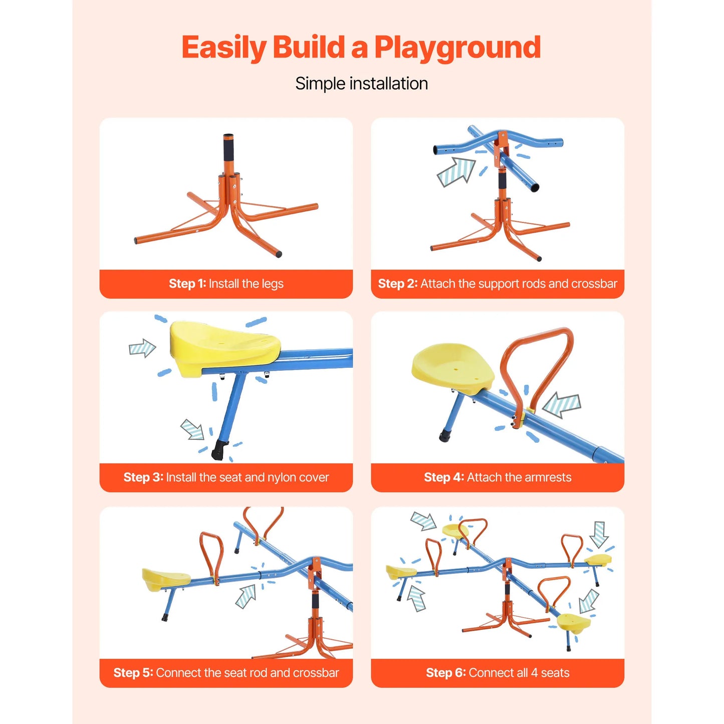 Four Seat Kids Seesaw Teeter Totter With 360 Degree Rotation
