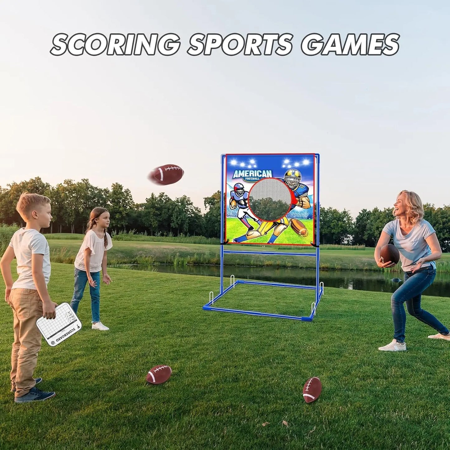 VATOS US Football Toss Target Game with 4 Inflatable Footballs