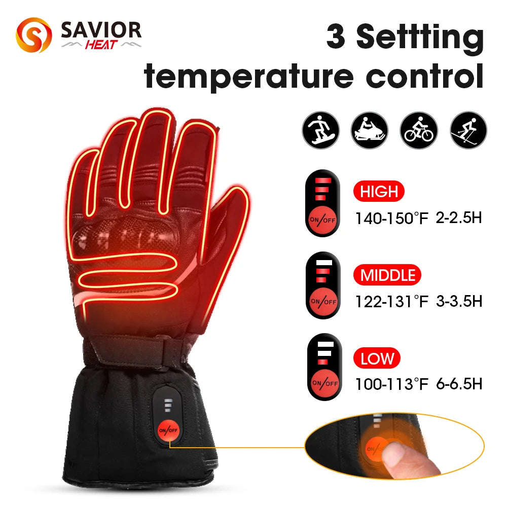 Waterproof Heated Leather Motorcycle Gloves Battery Powered