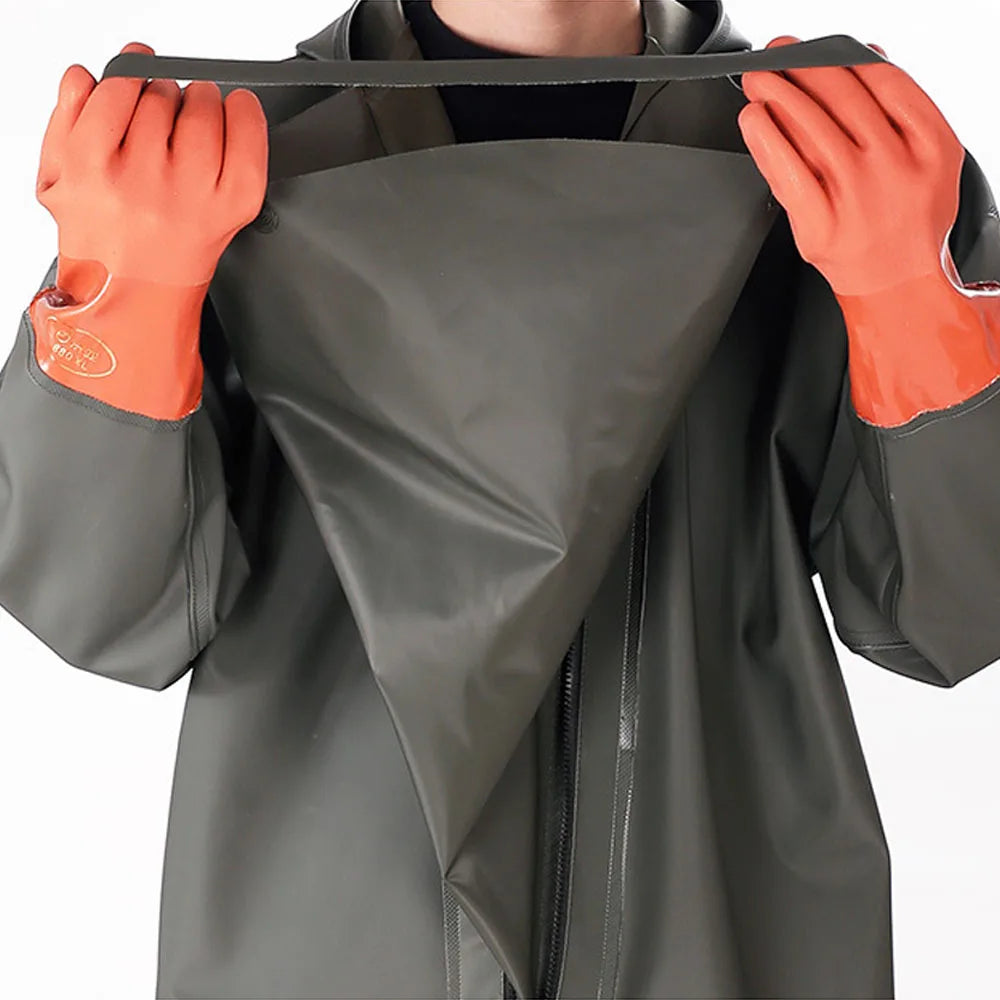 Men's Hooded Waterproof Wader Overalls Set With Boots And Gloves