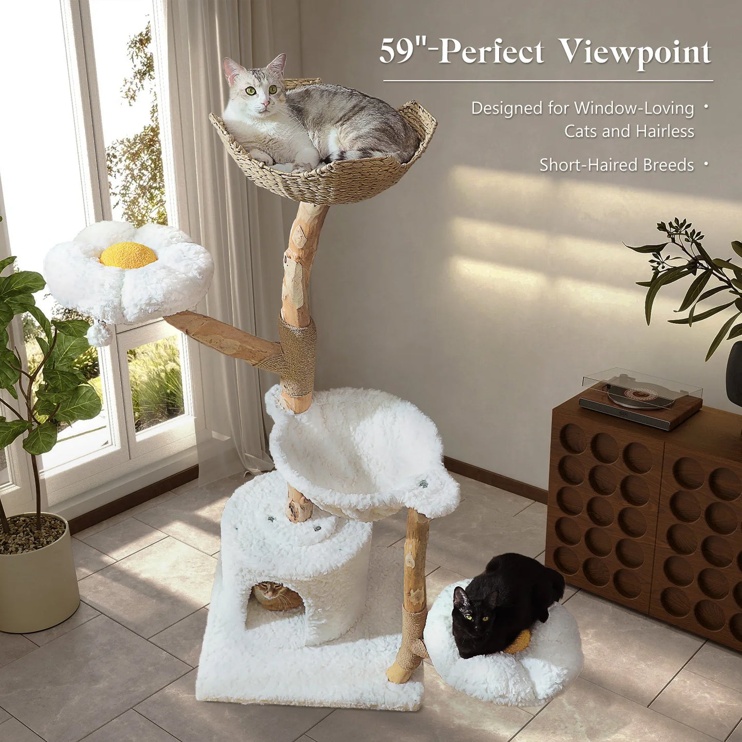 PAWZ Road Cat Tree Tower With Sisal Scratching Post And Wicker Basket Bed