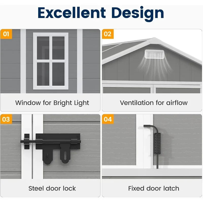 Outdoor Resin Storage Shed With Floor And Lockable Door