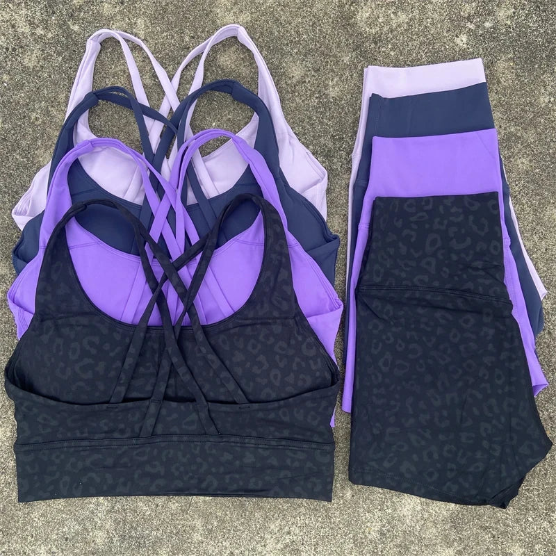 Women Yoga Set Cross Back Bra Top High Waist Shorts