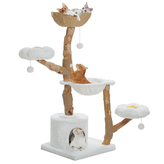 PAWZ Road Cat Tree Tower With Sisal Scratching Post And Wicker Basket Bed