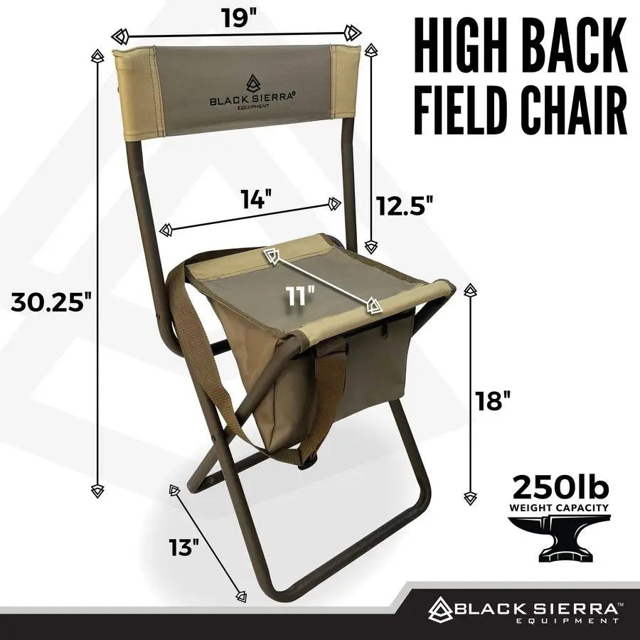 Folding Hunting Stool With Backrest And Under Seat Storage Carry Strap