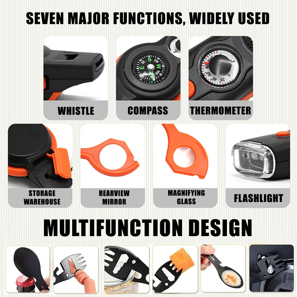 Electric Seven In One Multifunctional Whistle Compass Knife Survival Tool
