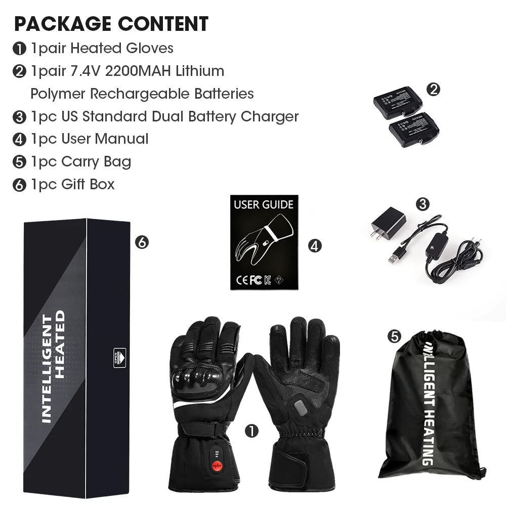 Waterproof Heated Leather Motorcycle Gloves Battery Powered