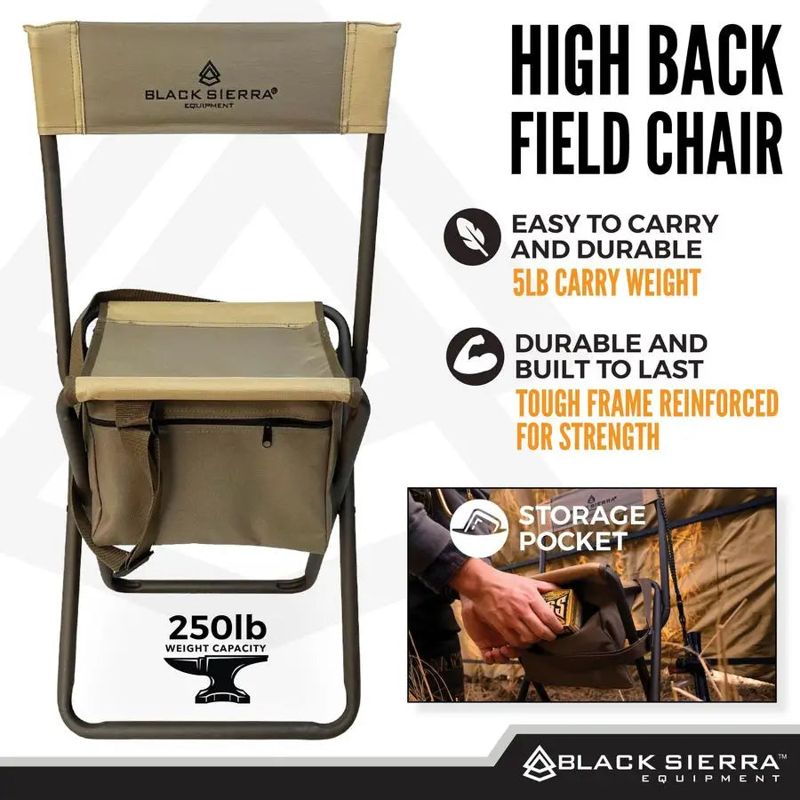 Folding Hunting Stool With Backrest And Under Seat Storage Carry Strap