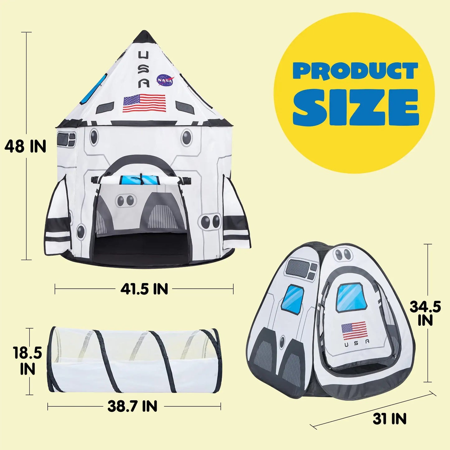 Joyfy Rocket Ship Pop Up Play Tent Set With Tunnel