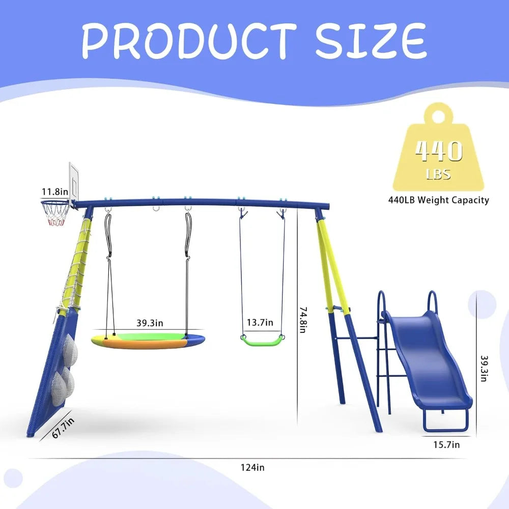 Alloy Steel 5 In 1 HeavyDuty Swing Set Includes Slide