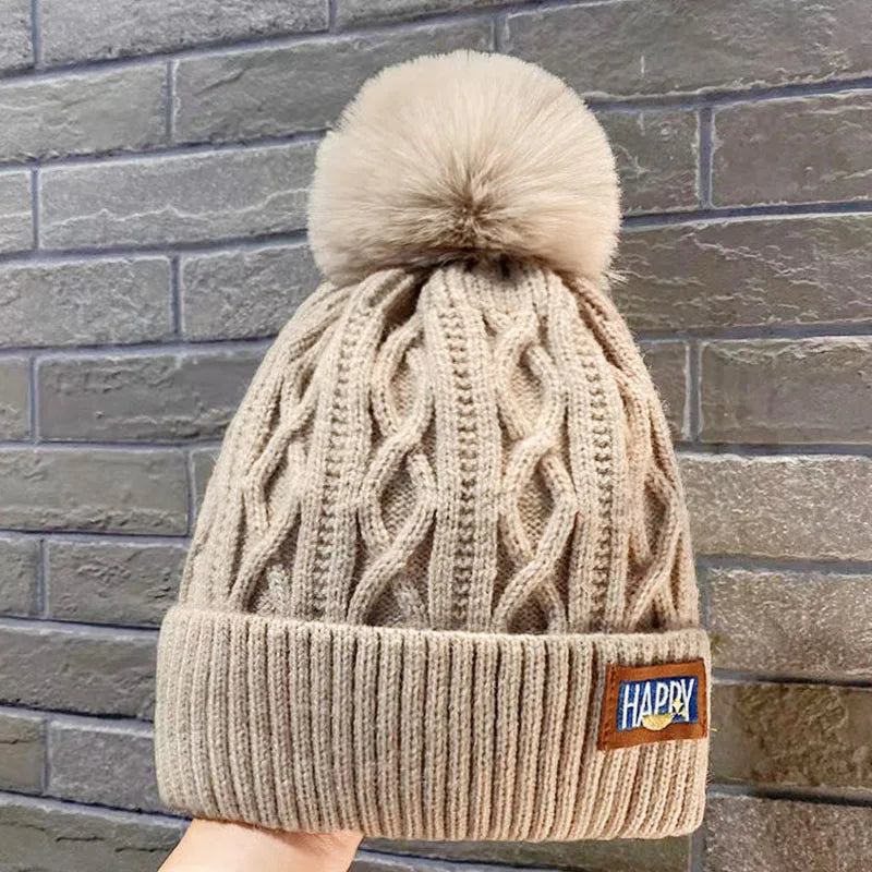 Winter Beanie For Women Fleece Lined Faux Fur Ball Hat