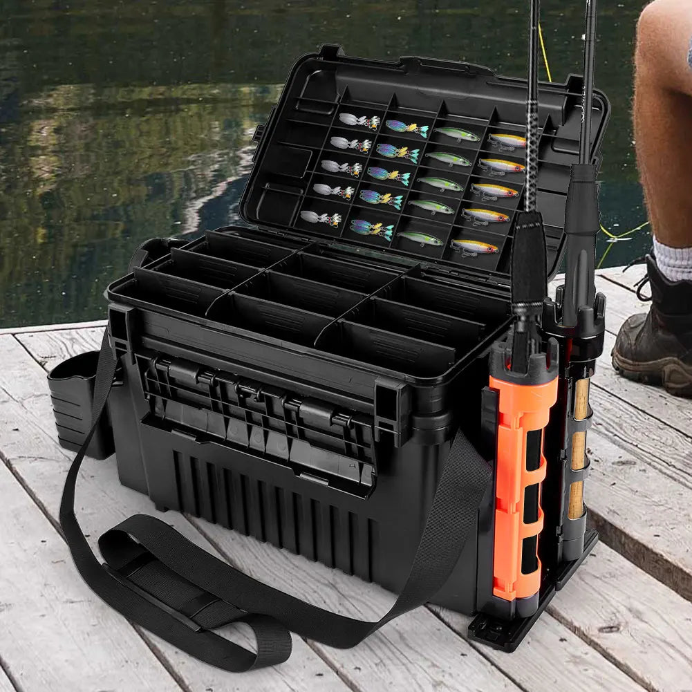 Two Tier Fishing Tackle Box With Large Capacity Organizer