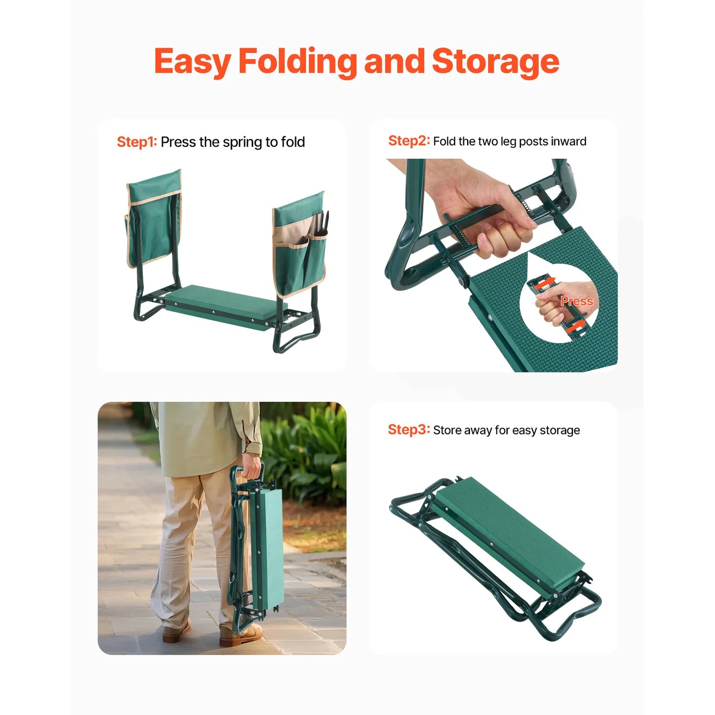 SucceBuy Garden Kneeler And Seat Folding Stool With Tool Bags