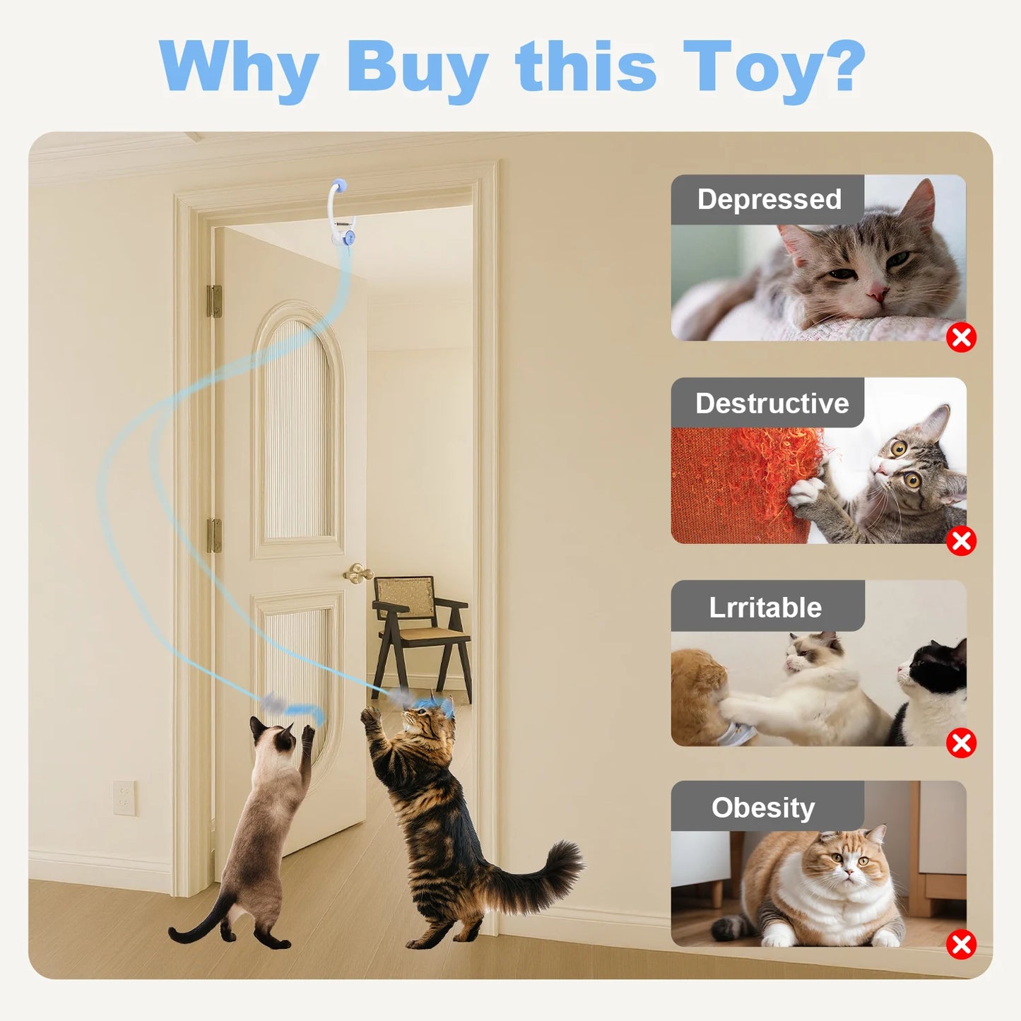 Cityflee USB Rechargeable Electric Door Hanging Cat Toy Interactive