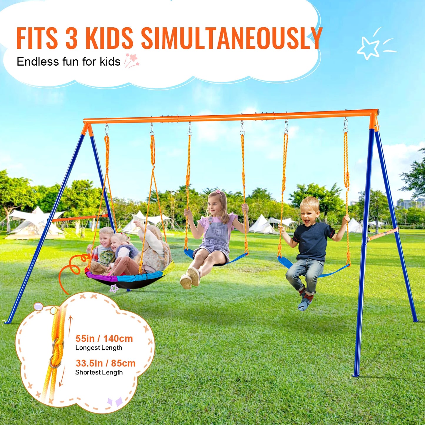 SucceBuy Swing Set With 600 Lbs Capacity And Multiple Seats