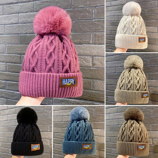 Winter Beanie For Women Fleece Lined Faux Fur Ball Hat