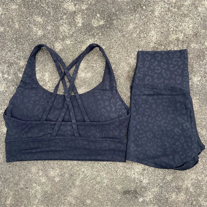 Women Yoga Set Cross Back Bra Top High Waist Shorts