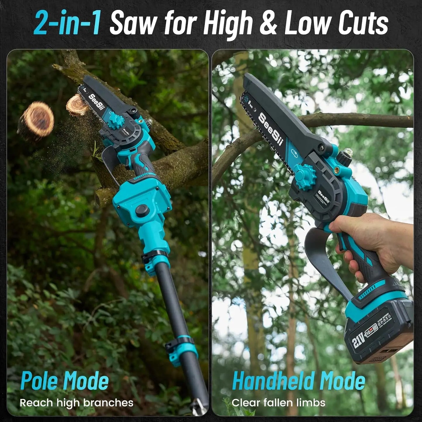 SeeSii 2 In 1 Brushless Cordless Pole Saw Chainsaw