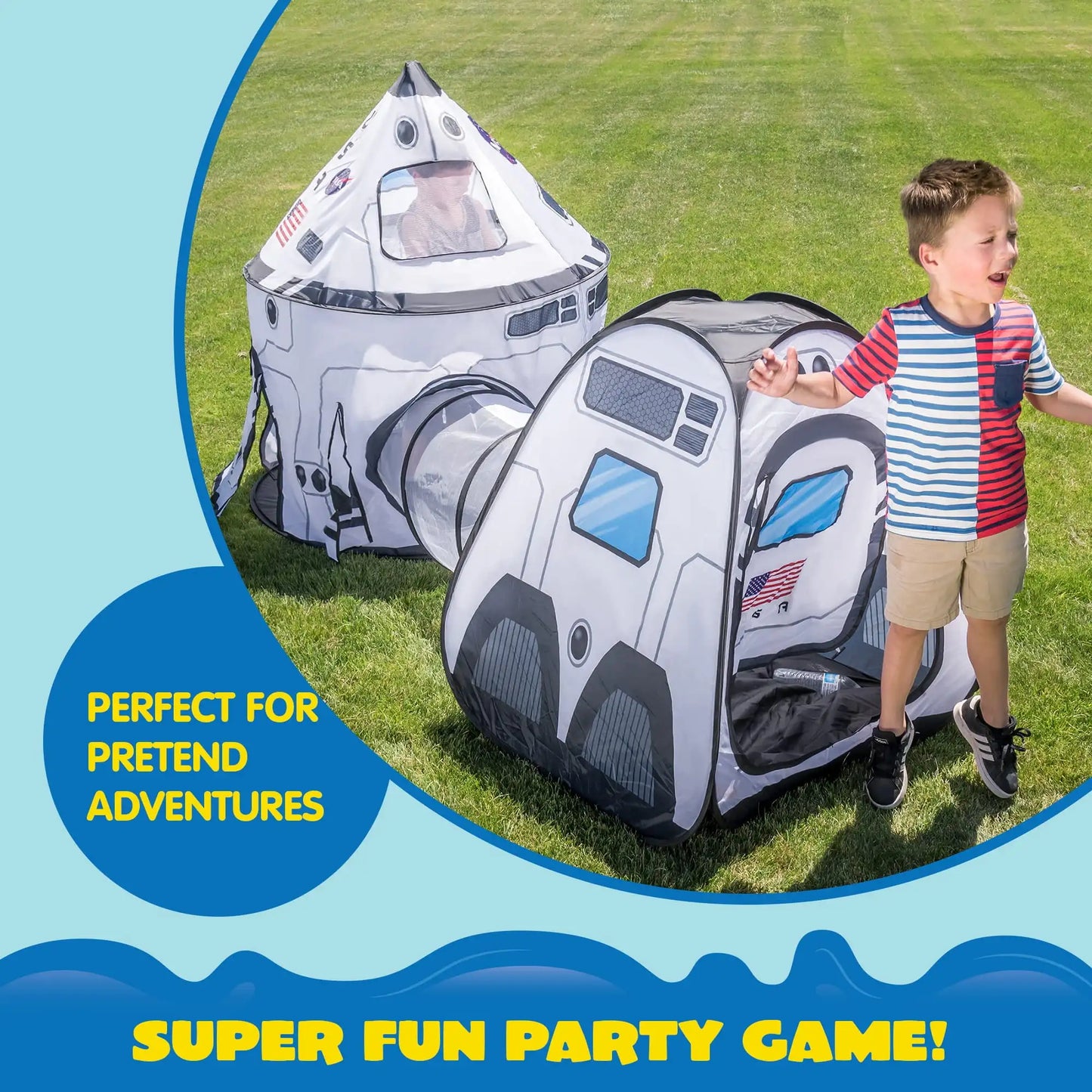 Joyfy Rocket Ship Pop Up Play Tent Set With Tunnel