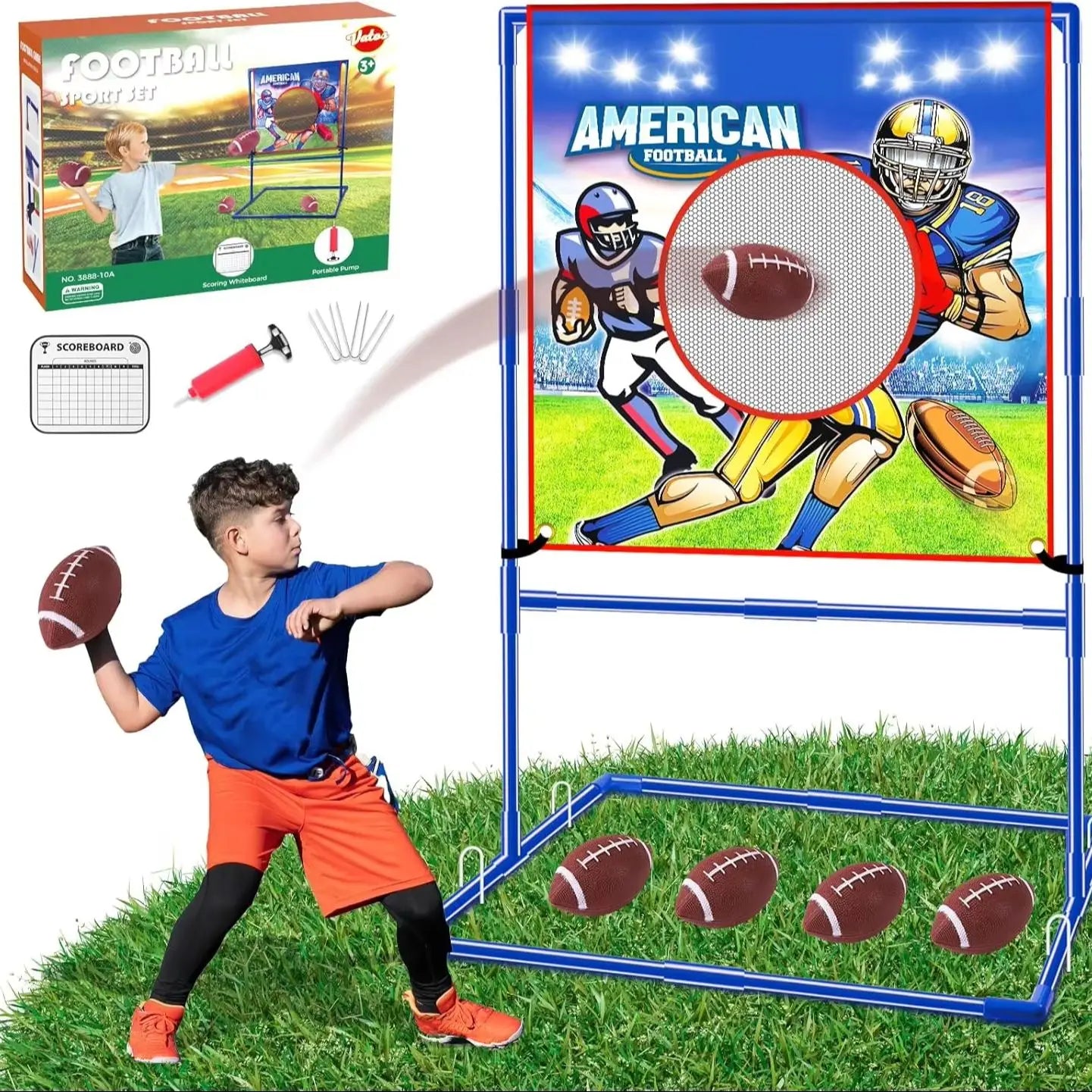 VATOS US Football Toss Target Game with 4 Inflatable Footballs
