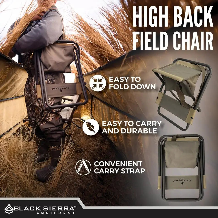 Folding Hunting Stool With Backrest And Under Seat Storage Carry Strap