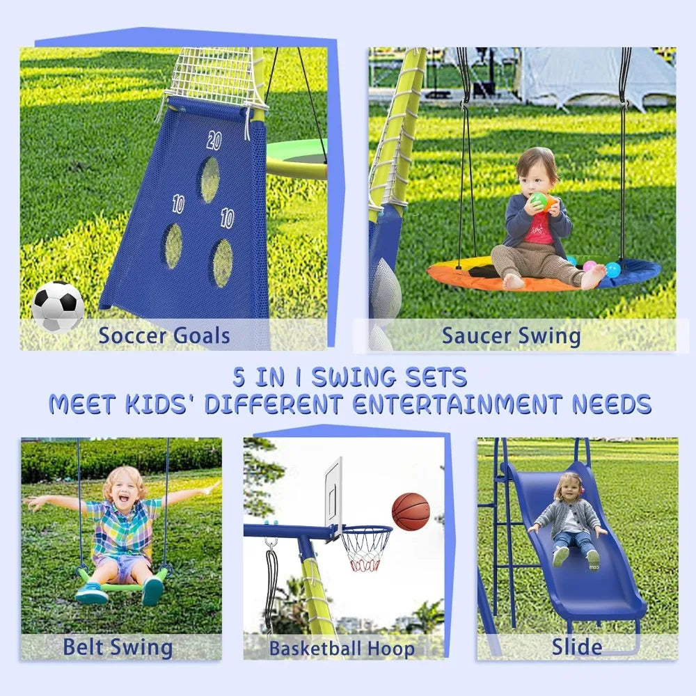 Alloy Steel 5 In 1 HeavyDuty Swing Set Includes Slide